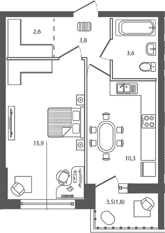 Продается 1-комн. квартира, 36.2 м²