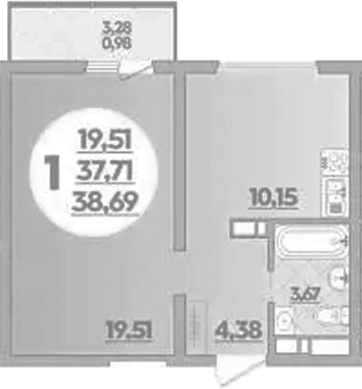 Продается 1-комн. квартира, 37.71 м²