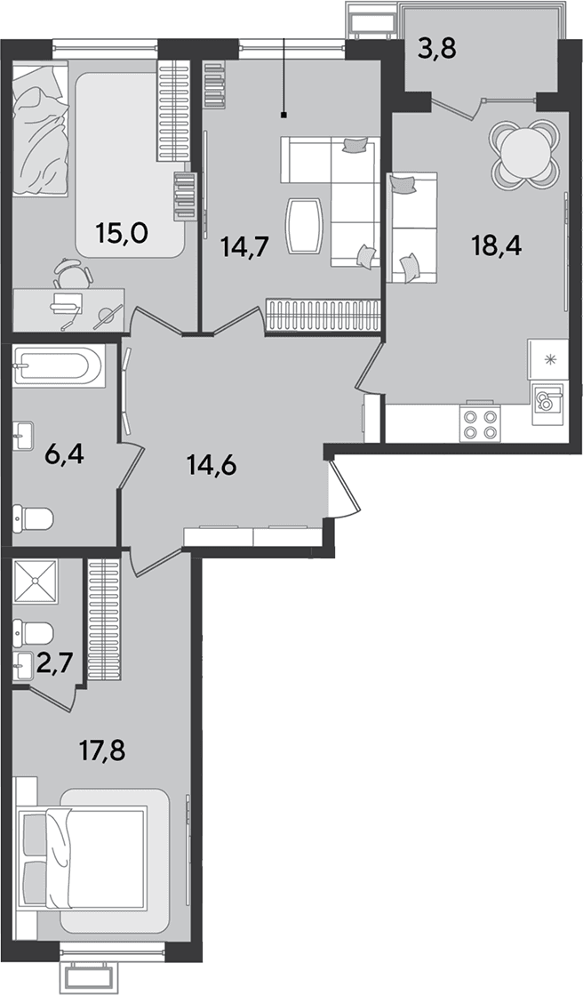 Продается 4-комн. квартира, 89.6 м²