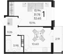 Продается 1-комн. квартира, 31.78 м²