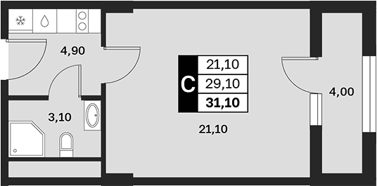 Продается 1-комн. квартира, 29.1 м²