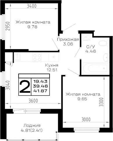 Продается 2-комн. квартира, 39.46 м²