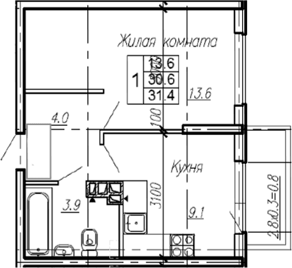 Продается 1-комн. квартира, 30.6 м²