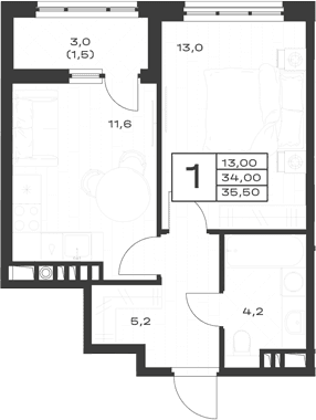 Продается 1-комн. квартира, 34 м²