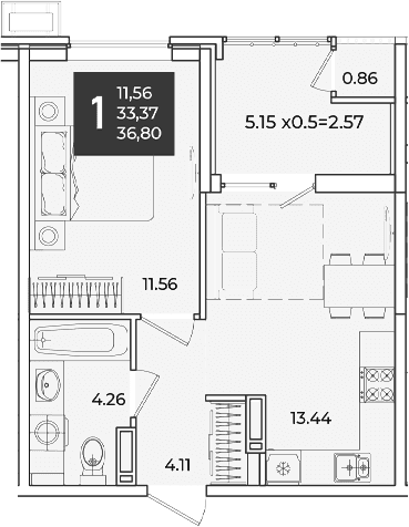Продается 1-комн. квартира, 33.37 м²