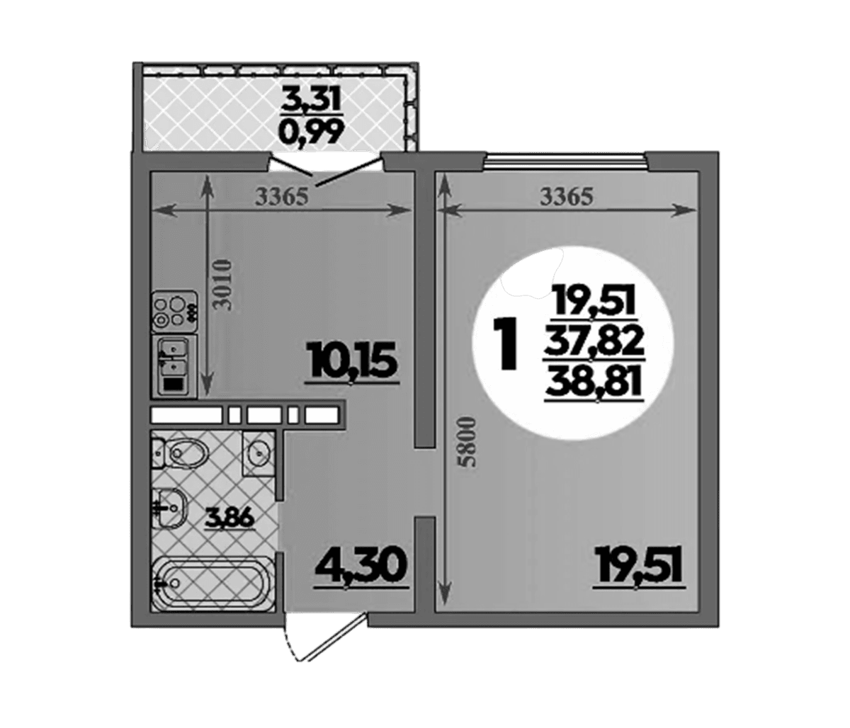 Продается 1-комн. квартира, 37.82 м²