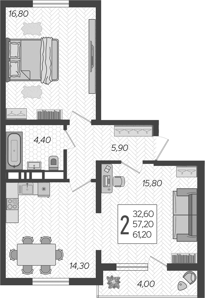Продается 2-комн. квартира, 57.2 м²