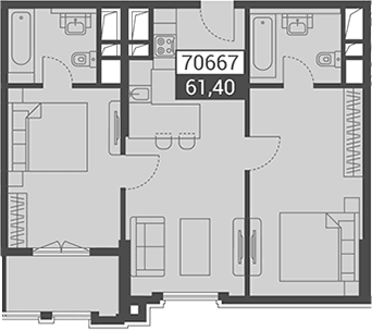 Продается 1-комн. квартира, 61.4 м²