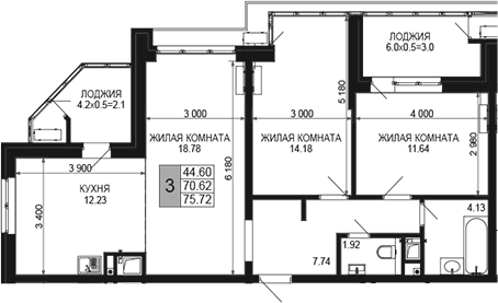 Продается 3-комн. квартира, 70.62 м²