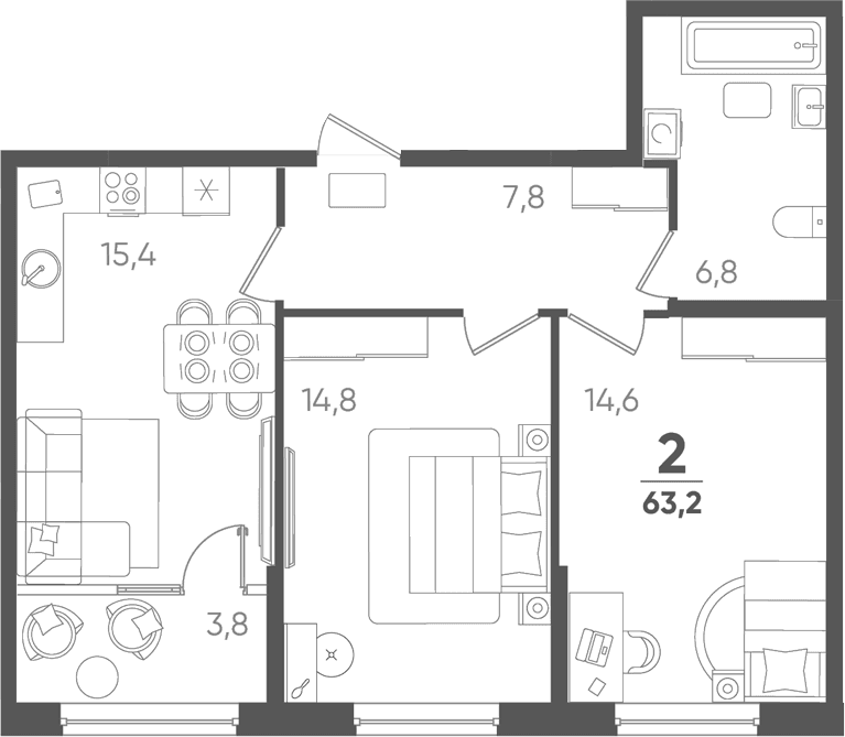 Продается 2-комн. квартира, 59.4 м²