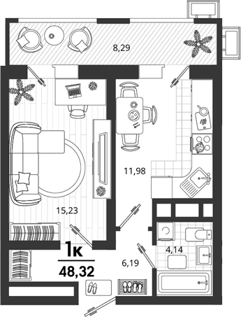 Продается 1-комн. квартира, 37.54 м²