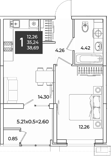 Продается 1-комн. квартира, 35.24 м²