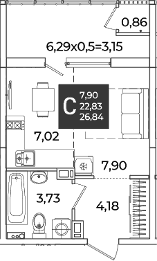 Продается 1-комн. квартира, 22.83 м²