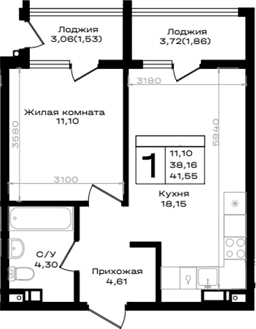 Продается 1-комн. квартира, 38.16 м²