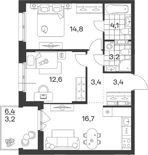 Продается 3-комн. квартира, 58.2 м²