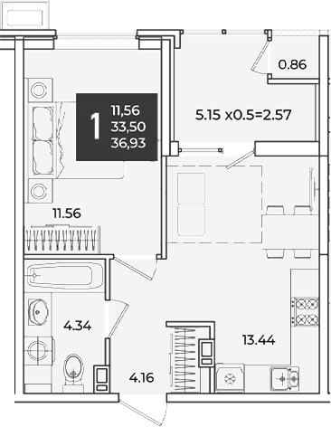 Продается 1-комн. квартира, 33.5 м²