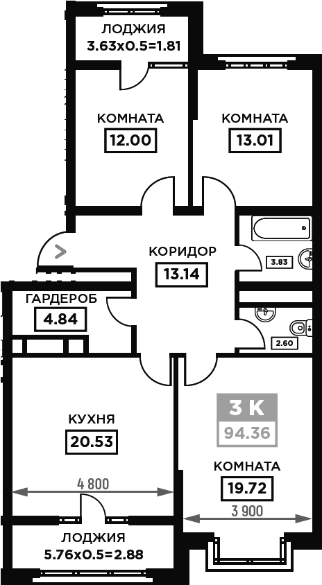 Продается 3-комн. квартира, 89.67 м²