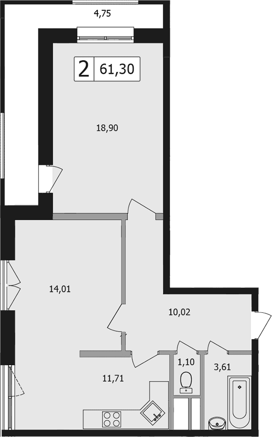 Продается 2-комн. квартира, 59.5 м²