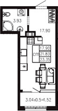 Продается 1-комн. квартира, 21.88 м²