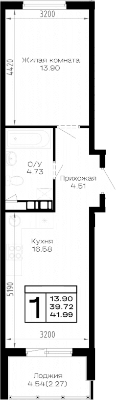 Продается 1-комн. квартира, 39.72 м²