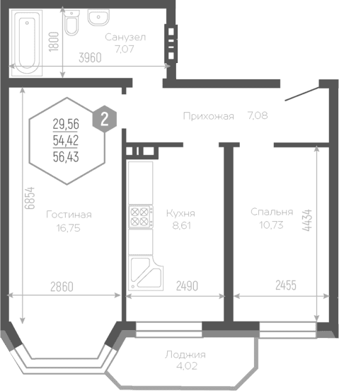 Продается 2-комн. квартира, 51.38 м²