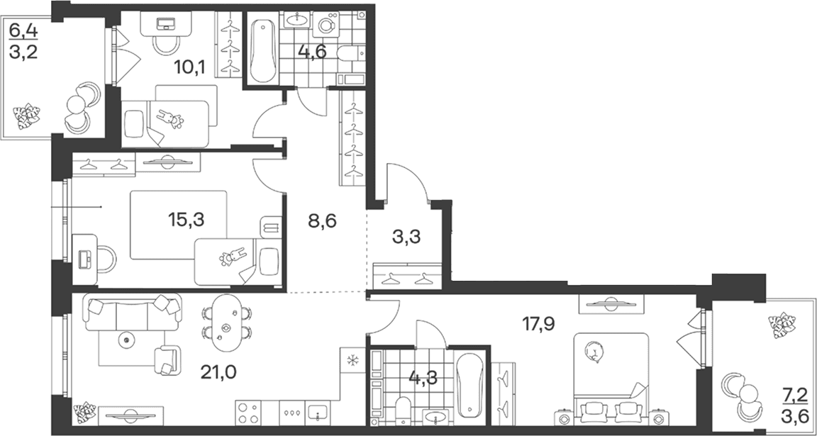 Продается 4-комн. квартира, 85.1 м²
