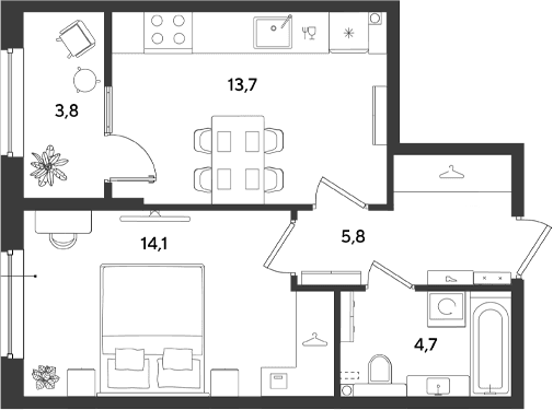 Продается 1-комн. квартира, 38.3 м²