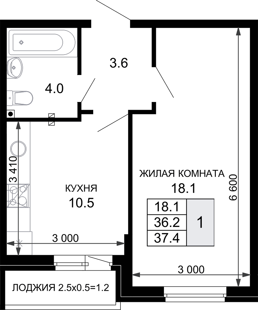 Продается 1-комн. квартира, 36.2 м²