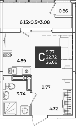 Продается 1-комн. квартира, 22.72 м²