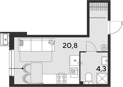 Продается 1-комн. квартира, 25.1 м²