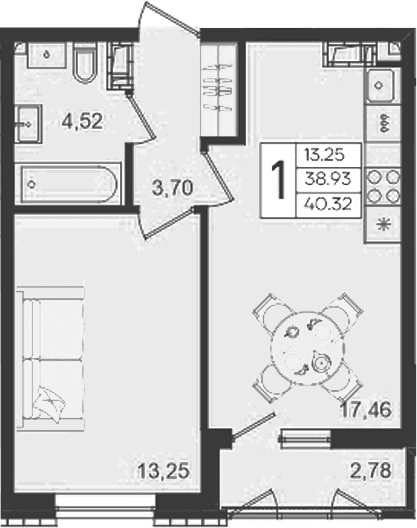 Продается 1-комн. квартира, 38.93 м²