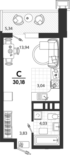 Продается 1-комн. квартира, 24.84 м²