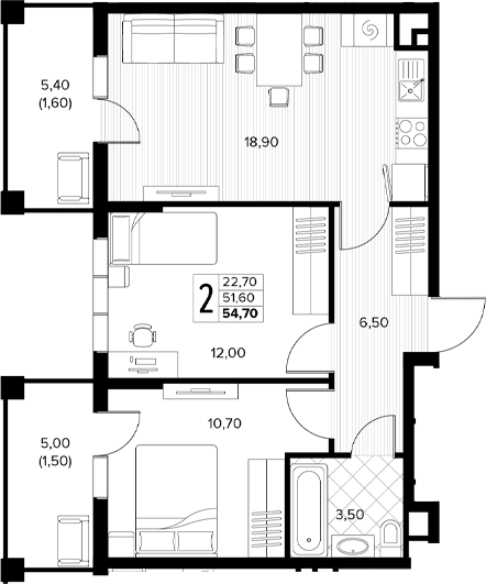 Продается 2-комн. квартира, 51.6 м²