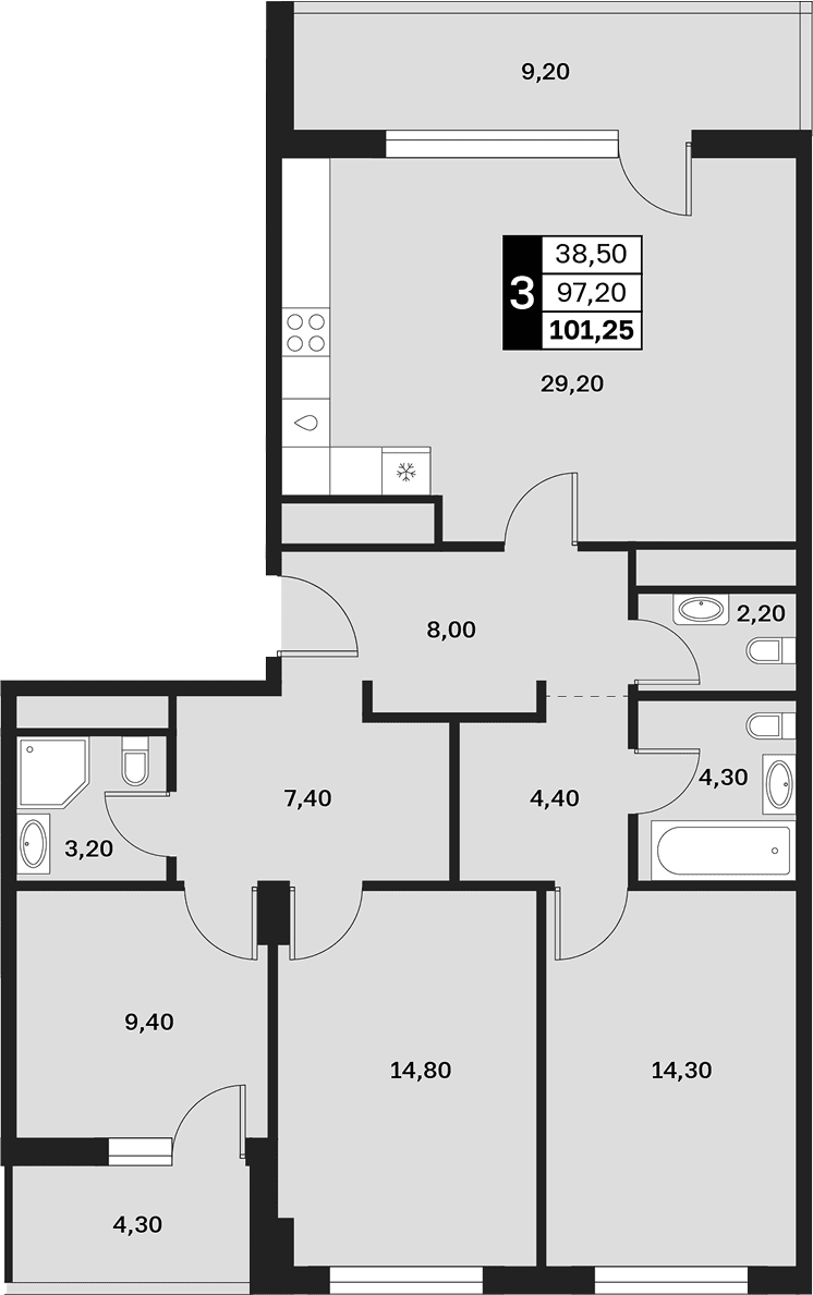 Продается 3-комн. квартира, 97.2 м²