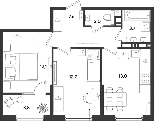 Продается 2-комн. квартира, 51.1 м²