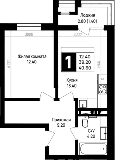 Продается 1-комн. квартира, 39.2 м²