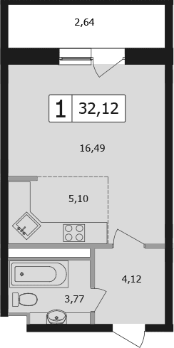 Продается 1-комн. квартира, 32.1 м²