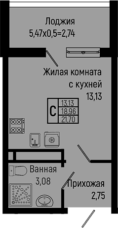 Продается 1-комн. квартира, 18.96 м²