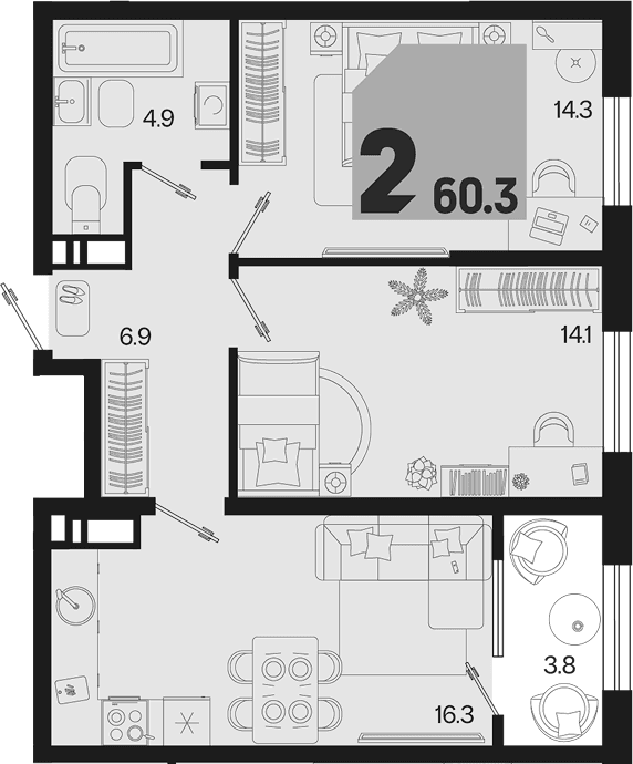 Продается 2-комн. квартира, 56.5 м²