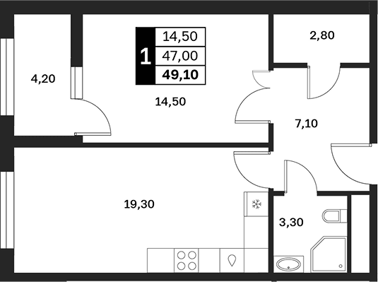 Продается 1-комн. квартира, 47 м²