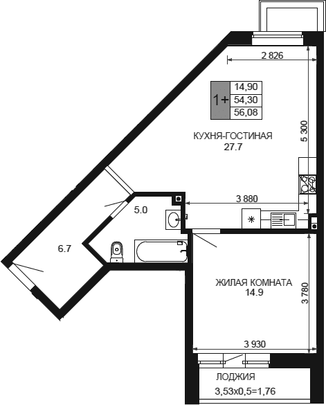 Продается 2-комн. квартира, 54.32 м²