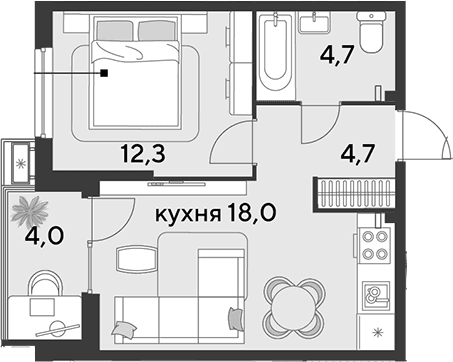 Продается 2-комн. квартира, 39.7 м²