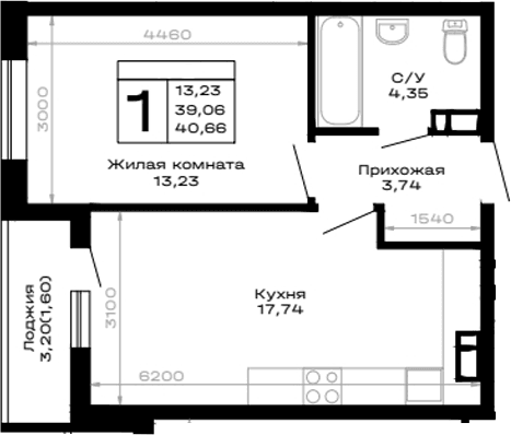 Продается 1-комн. квартира, 39.06 м²