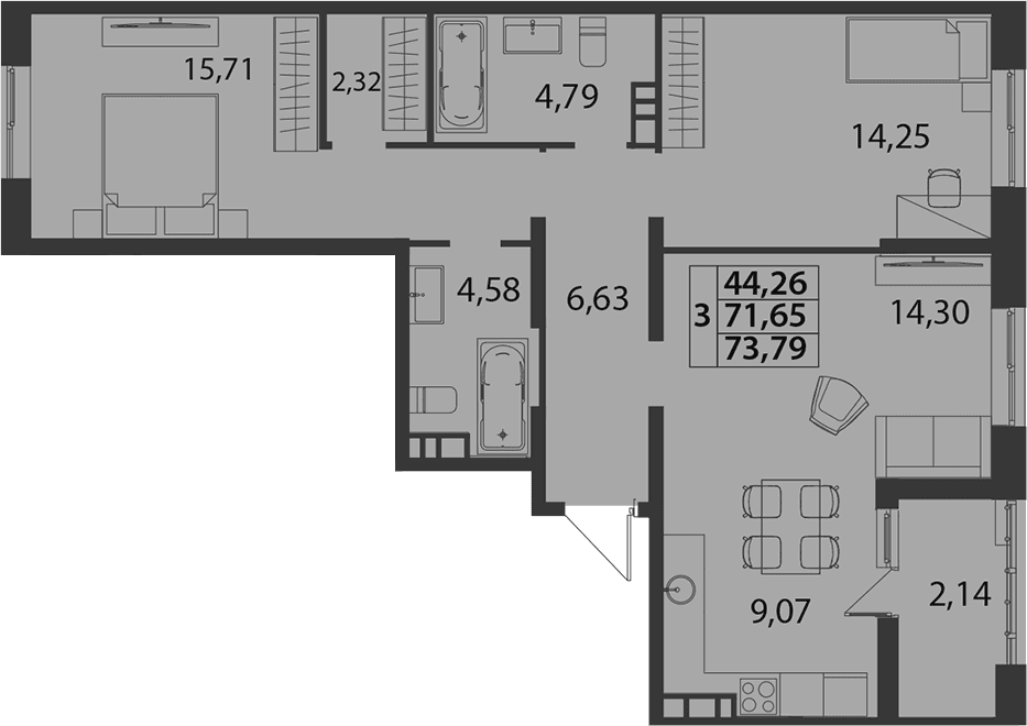 Продается 3-комн. квартира, 71.65 м²