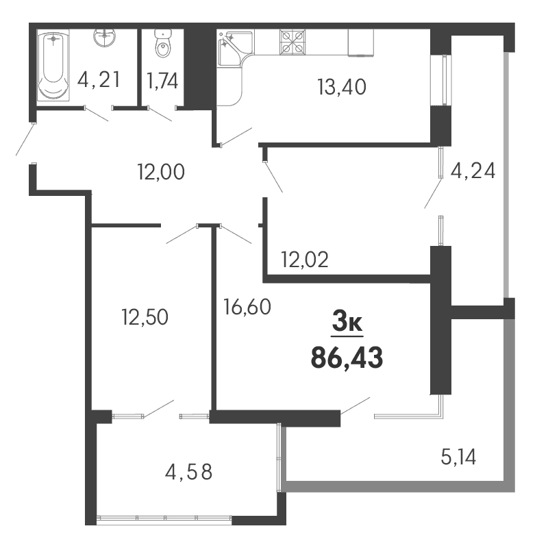 Продается 3-комн. квартира, 72.47 м²
