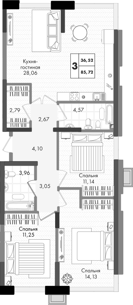 Продается 4-комн. квартира, 85.72 м²