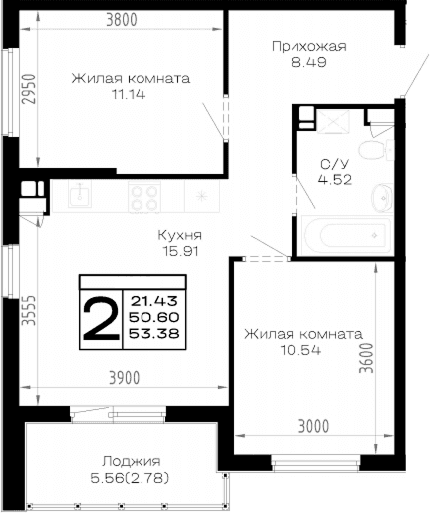 Продается 2-комн. квартира, 50.6 м²