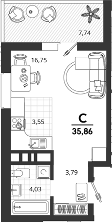Продается 1-комн. квартира, 28.12 м²