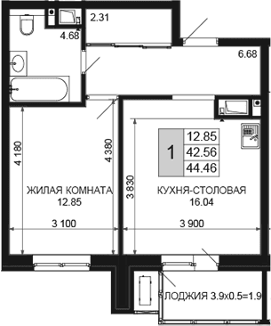 Продается 2-комн. квартира, 42.56 м²