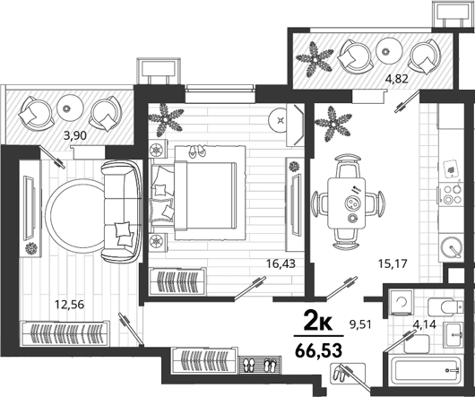 Продается 2-комн. квартира, 57.81 м²
